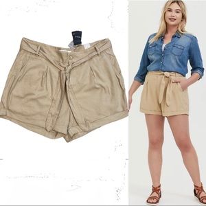 Torrid Tan Linen Tie High Waist Paper bag Shorts